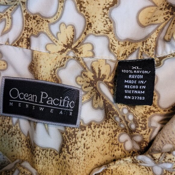 Vintage Ocean Pacific Floral Hawaiian Camp Shirt Mens XL Yellow White - Picture 3 of 7